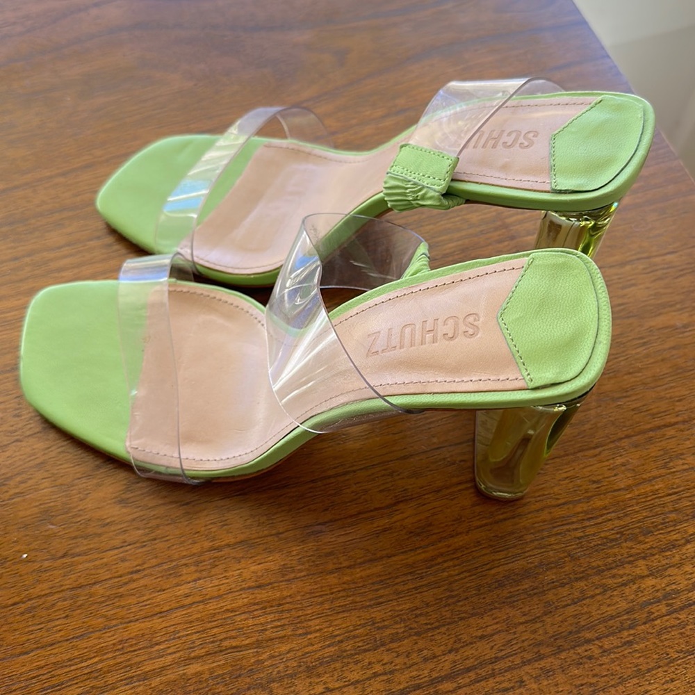 Schutz ariellla acrylic high heels in green